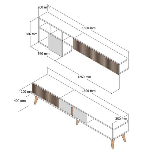 Meuble TV En Bois "milan" - 180 X 35 X 40 Cm - Noyer, Anthracite