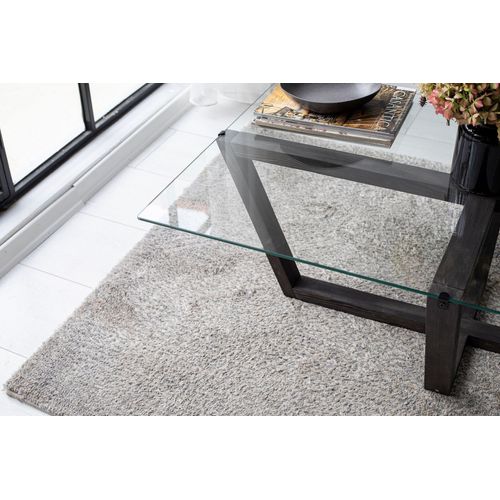 Table Basse Moderne Dinter L105cm Bois Massif Anthracite Et Verre Transparent