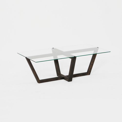 Table Basse Moderne Dinter L105cm Bois Massif Anthracite Et Verre Transparent