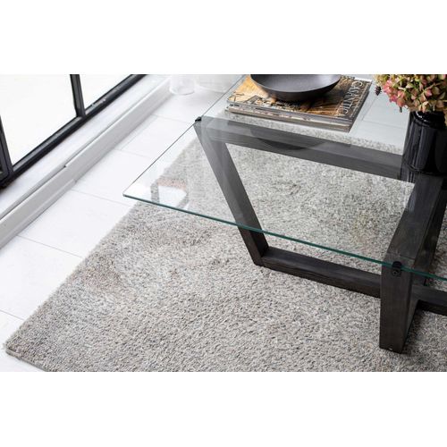 Table Basse Moderne Dinter L105cm Bois Massif Anthracite Et Verre Transparent