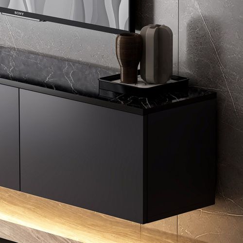 Meuble TV Mural Neon Anthracite 160 X 35 X 32 Cm – 3 Portes, LED Intégré