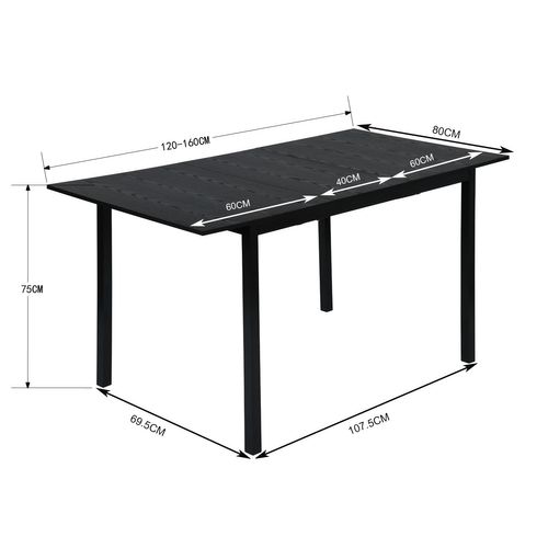 Ensemble Table Extensible Noire + 6 Chaises Suédine