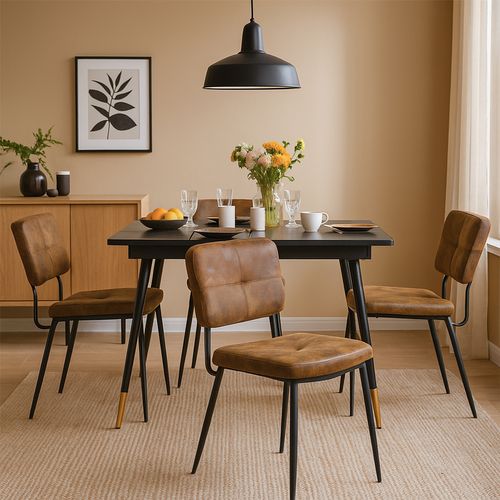 Ensemble Table Extensible Noire Pieds Or + 4 Chaises Suédine