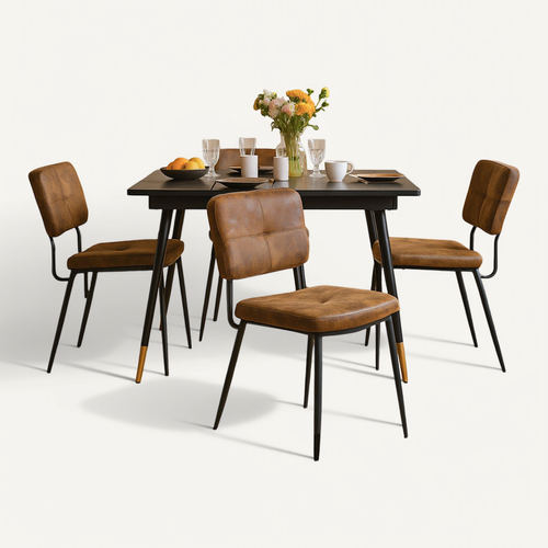 Ensemble Table Extensible Noire Pieds Or + 4 Chaises Suédine
