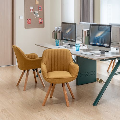 Lot De 2 Fauteuils De Bureau Pivotants Avec Accoudoirs Pieds En Bois, Jaune