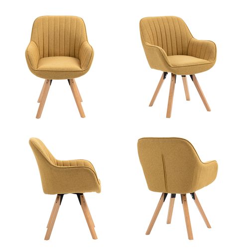 Lot De 2 Fauteuils De Bureau Pivotants Avec Accoudoirs Pieds En Bois, Jaune