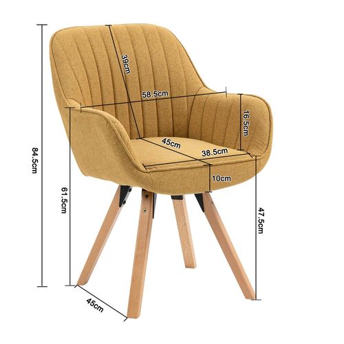 Lot De 4 Fauteuils De Bureau Pivotants Avec Accoudoirs Pieds En Bois, Jaune
