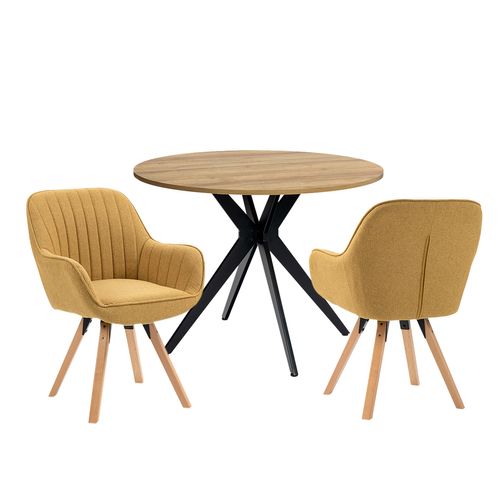 Table Salle à Manger Avec 2 Chaises, Ensemble De 3 Meubles, Bois Clair + Jaune
