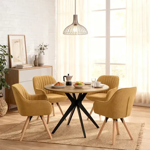 Table Salle à Manger Avec 4 Chaises, Ensemble De 5 Meubles, Bois Clair + Jaune