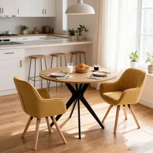 Table Salle à Manger Avec 4 Chaises, Ensemble De 5 Meubles, Bois Clair + Jaune