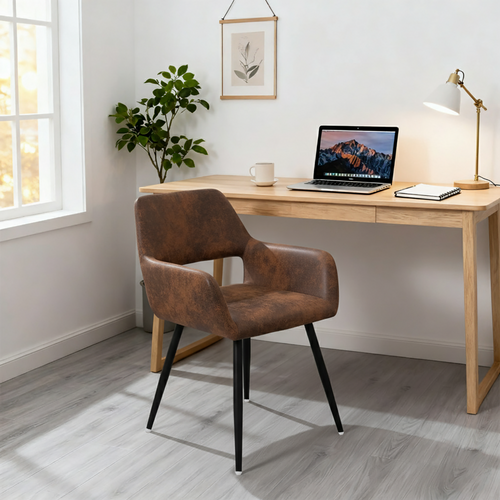 Chaise De Bureau Confortable Assise Rembourrée Style Scandinave Pieds Métal Marron