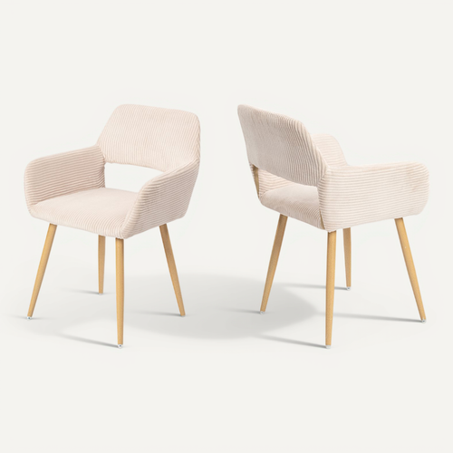 Chaise De Bureau Scandinave Assise Rembourrée Tissu Côtelé Pieds Bois Beige