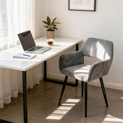 Chaise De Bureau Scandinave Assise Rembourrée Tissu Côtelé Pieds Métal Gris Foncé