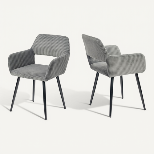 Chaise De Bureau Scandinave Assise Rembourrée Tissu Côtelé Pieds Métal Gris Foncé
