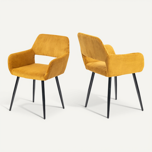 Chaise De Bureau Scandinave Assise Rembourrée Tissu Côtelé Pieds Métal Jaune