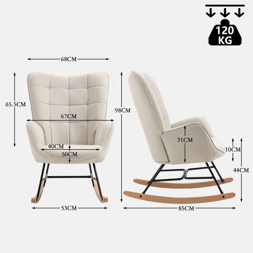 Lot De 2 Fauteuils à Bascule De Jardin - Tissu Beige Intemporel Et Pieds Métal