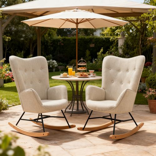 Lot De 2 Fauteuils à Bascule De Jardin - Tissu Beige Intemporel Et Pieds Métal