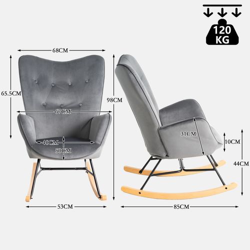Lot De 2 Fauteuils à Bascule De Jardin - Velours Gris Doux Pour Extérieur Abrité