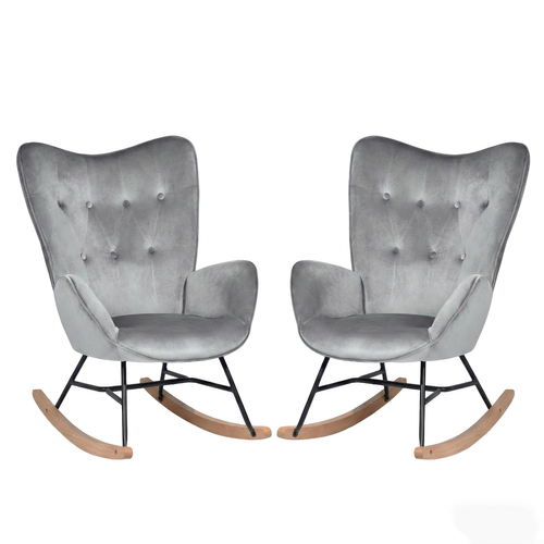 Lot De 2 Fauteuils à Bascule De Jardin - Velours Gris Doux Pour Extérieur Abrité