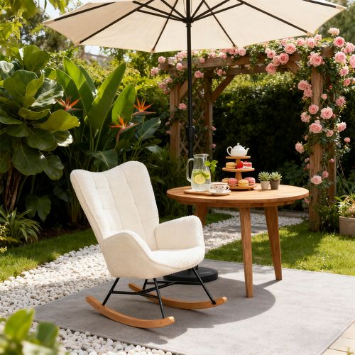 Fauteuil à Bascule De Jardin Cocooning - Tissu Bouclette Beige Naturel