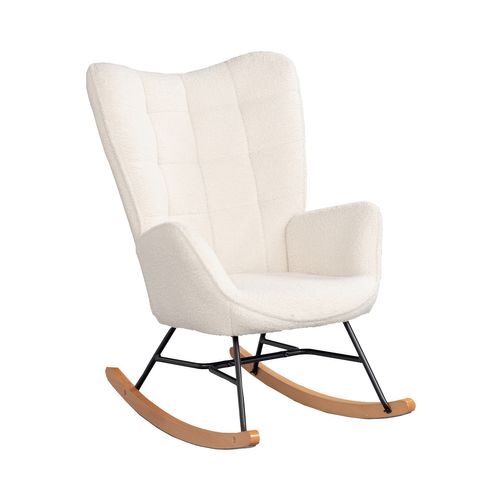 Fauteuil à Bascule De Jardin Cocooning - Tissu Bouclette Beige Naturel