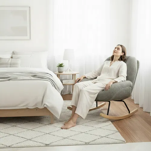 Fauteuil à Bascule Scandinave, Rocking Chair En Velours Côtelé, Pieds En Bois D’hévéa, Gris