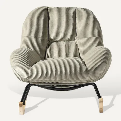 Fauteuil à Bascule Scandinave, Rocking Chair En Velours Côtelé, Pieds En Bois D’hévéa, Gris