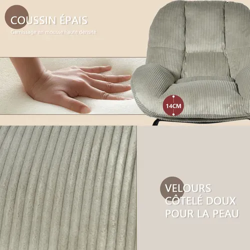 Fauteuil à Bascule Scandinave, Rocking Chair En Velours Côtelé, Pieds En Bois D’hévéa, Gris