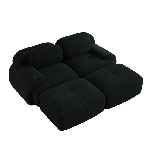 Canapé Modulable, 2 Places, Avec Accoudoirs, Revêtement En Velours Côtelé, Noir