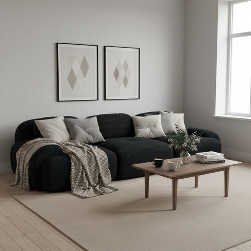 Canapé Modulable, 3 Places, Avec Accoudoirs, Revêtement En Velours Côtelé, Noir