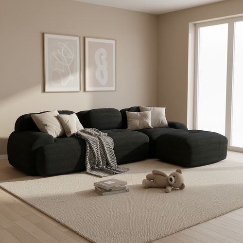 Canapé Modulable, 3 Places, Avec Accoudoirs, Revêtement En Velours Côtelé, Noir