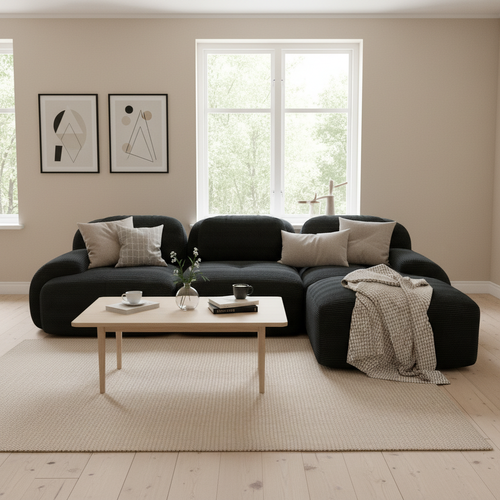 Canapé Modulable, 3 Places, Avec Accoudoirs, Revêtement En Velours Côtelé, Noir