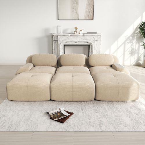 Canapé Modulable, 3 Places, Avec Accoudoirs, Revêtement En Velours Côtelé, Beige