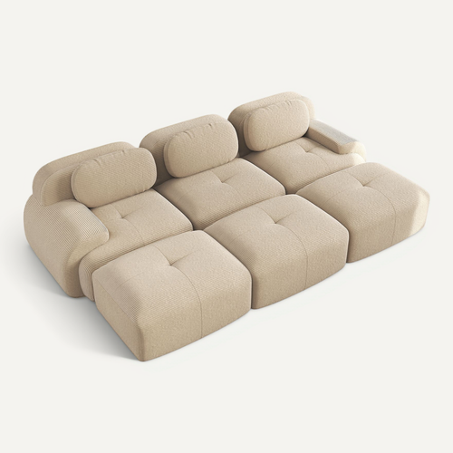 Canapé Modulable, 3 Places, Avec Accoudoirs, Revêtement En Velours Côtelé, Beige