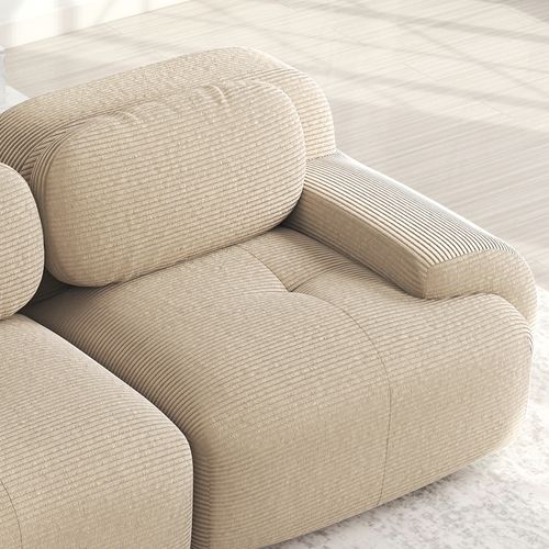 Canapé Modulable, 3 Places, Avec Accoudoirs, Revêtement En Velours Côtelé, Beige