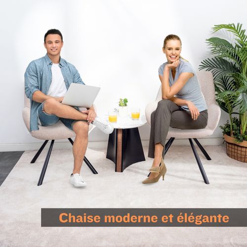 Lot De 2 Chaises Salle à Manger Scandinaves Avec Accoudoirs Tissu Pieds Métal, Beige