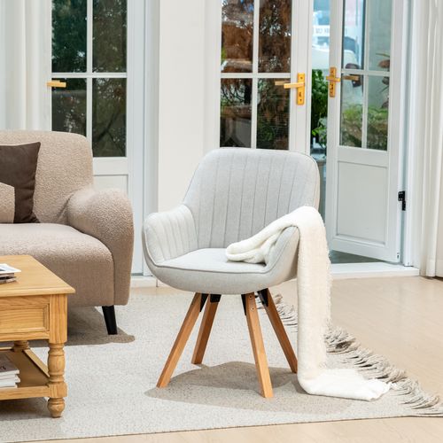 Chaise Salle à Manger Pivotante Avec Accoudoirs En Tissu Pieds Bois Massif, Beige