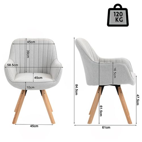 Chaise Salle à Manger Pivotante Avec Accoudoirs En Tissu Pieds Bois Massif, Beige