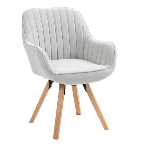 Chaise Salle à Manger Pivotante Avec Accoudoirs En Tissu Pieds Bois Massif, Beige