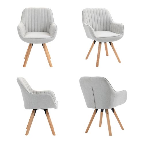 Chaise Salle à Manger Pivotante Avec Accoudoirs En Tissu Pieds Bois Massif, Beige