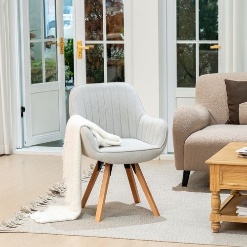 Lot De 6 Chaises Salle à Manger Pivotantes Avec Accoudoirs Pieds Bois Massif, Beige