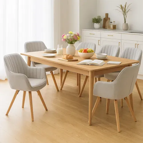 Lot De 6 Chaises Salle à Manger Pivotantes Avec Accoudoirs Pieds Bois Massif, Beige