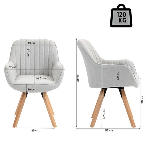 Lot De 6 Chaises Salle à Manger Pivotantes Avec Accoudoirs Pieds Bois Massif, Beige