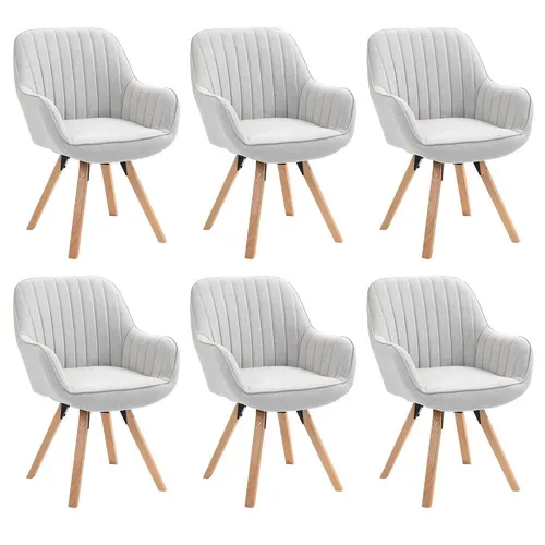 Lot De 6 Chaises Salle à Manger Pivotantes Avec Accoudoirs Pieds Bois Massif, Beige