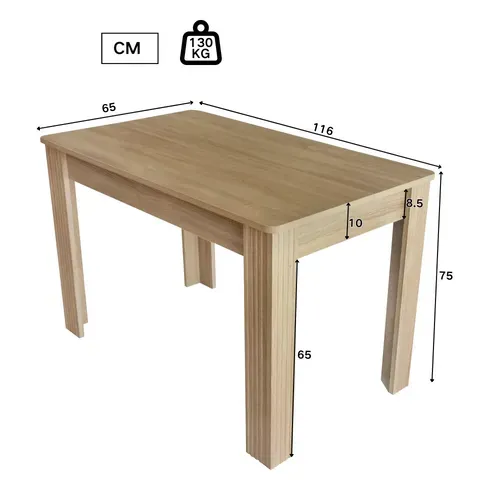 Table Salle à Manger Rectangulaire, 4–6 Personnes, 116x65x75cm, Chêne