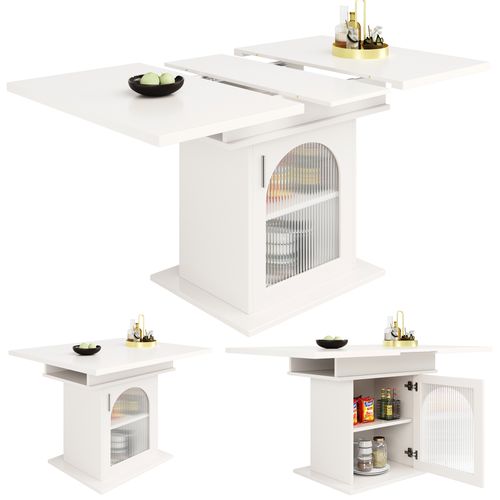 Table Salle à Manger Extensible Avec Rangement, 6–8 Personnes, 140x70x76cm, Blanc