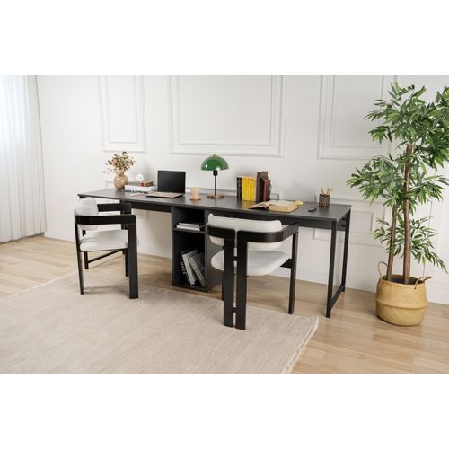 Bureau Double Moderne Hanvel L240cm Bois Et Métal Noir