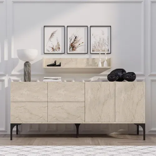 Buffet En Bois Avec étagère Murale "stella" - 180 X 40 X 55 Cm - Travertin
