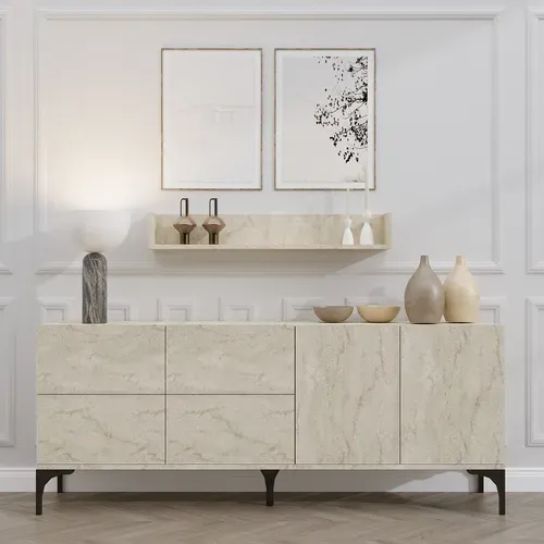 Buffet En Bois Avec étagère Murale "stella" - 180 X 40 X 55 Cm - Travertin