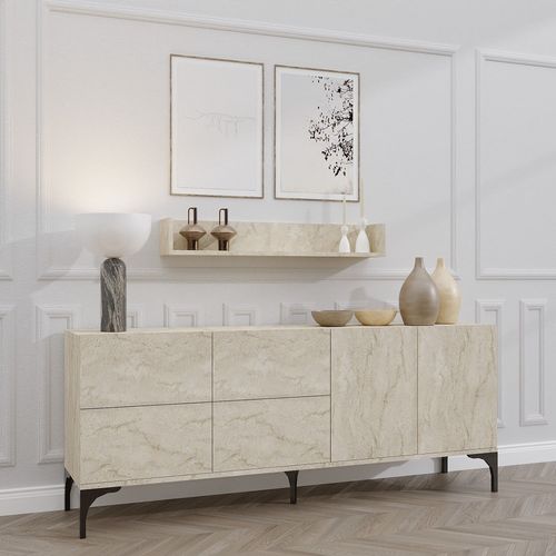 Buffet En Bois Avec étagère Murale "stella" - 180 X 40 X 55 Cm - Travertin